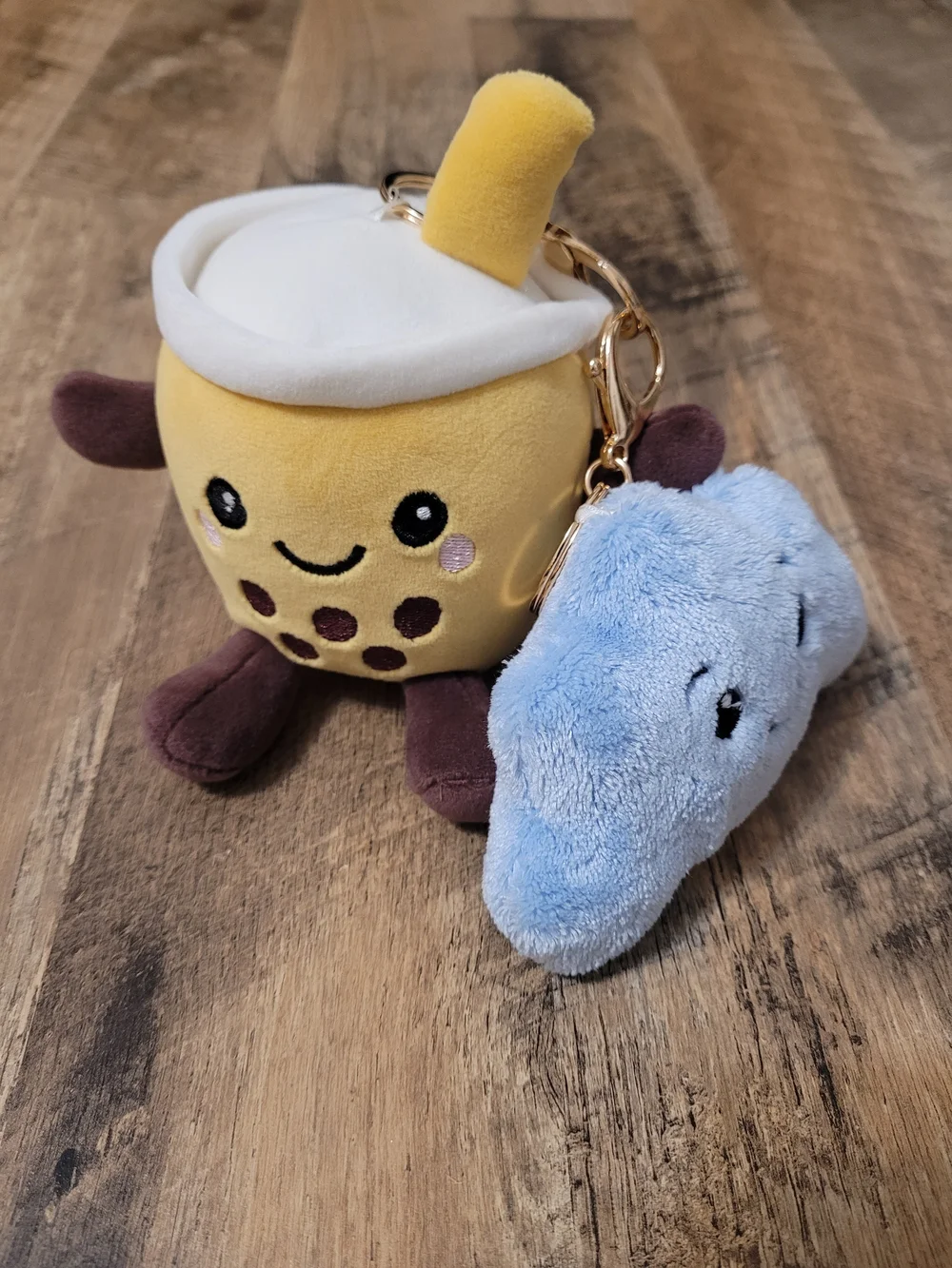 Kawaii Plush Keychain Set Bubble Tea Bag Charm Keychain Blue Cloud Keychain